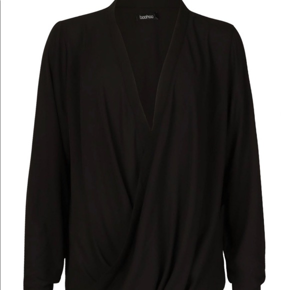 SOLD — Draped long sleeve black top - Picture 1 of 2